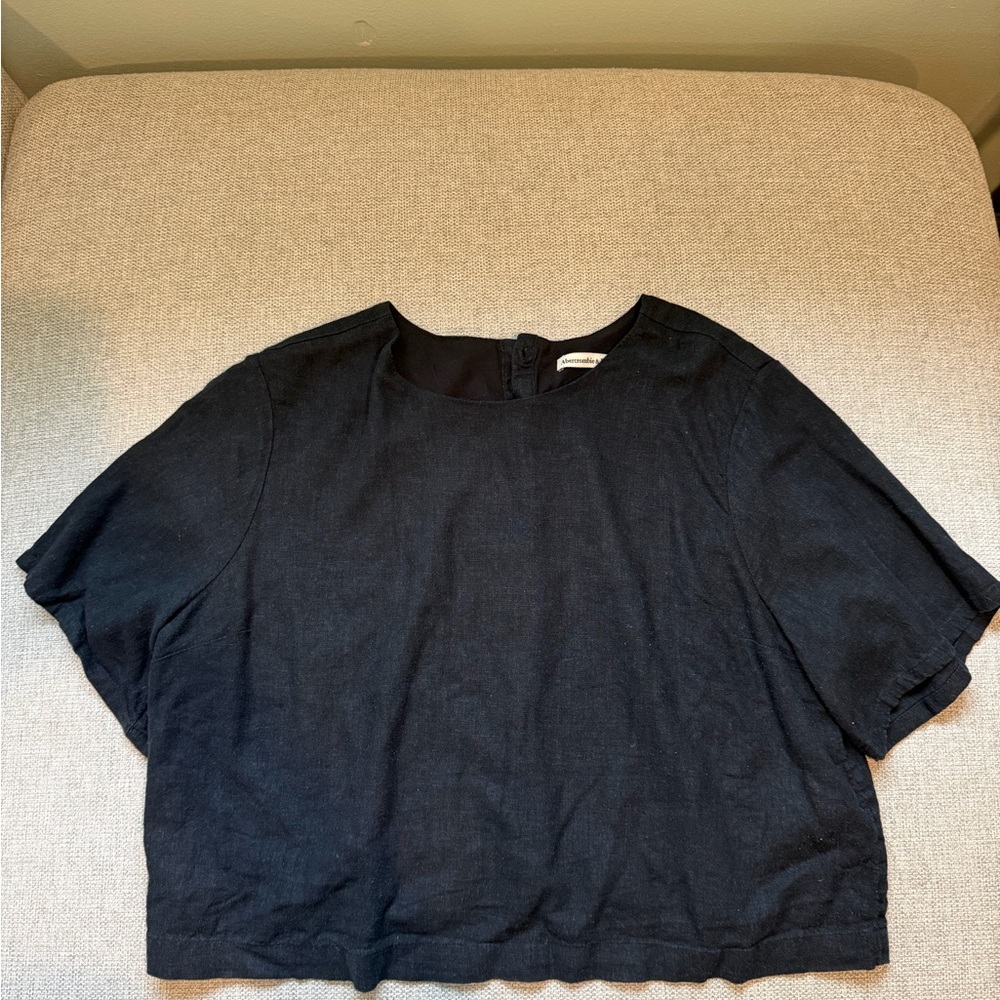 Abercrombie & Fitch Black midi linen short sleeve top